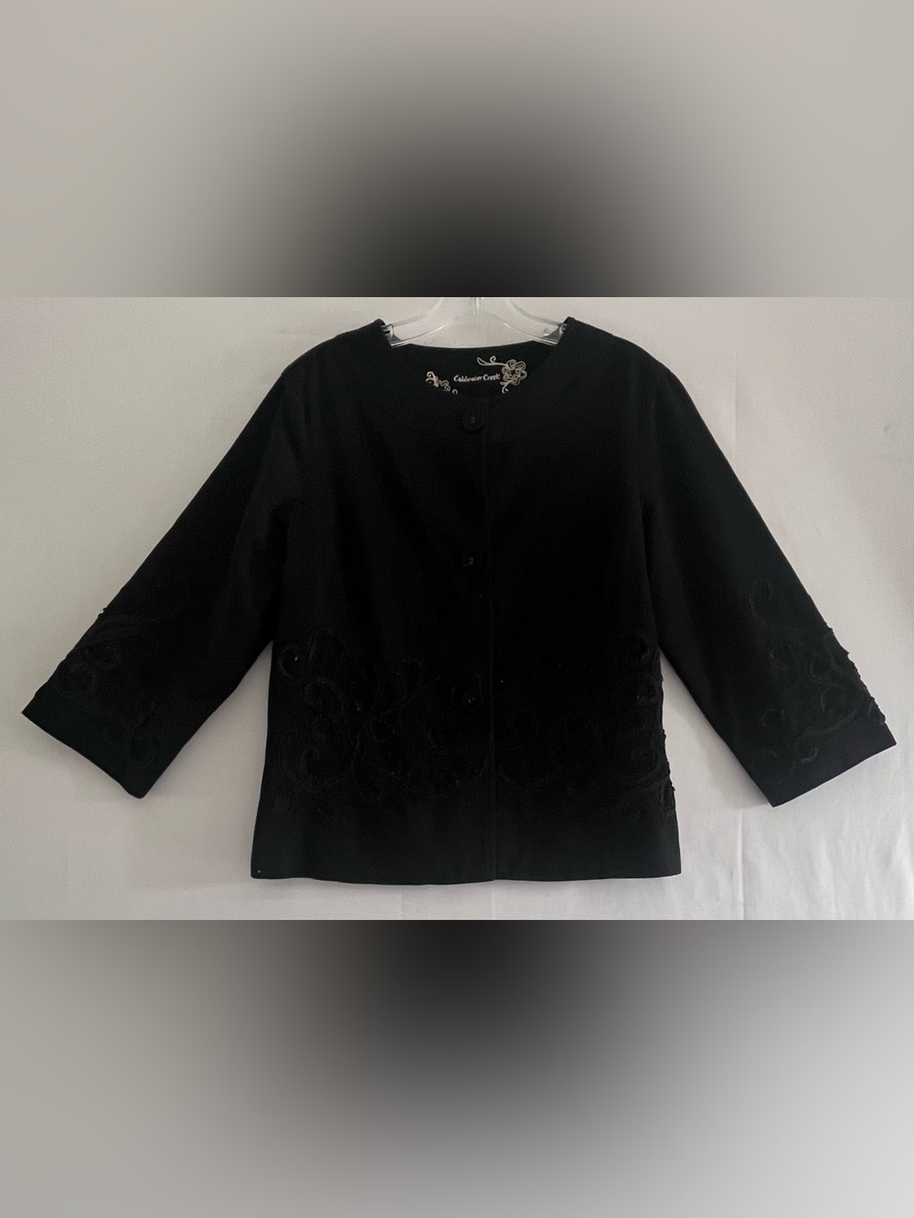 Coldwater Creek Black Soutache Embroidered Crop Jacket Coquette Whimsigoth 10
